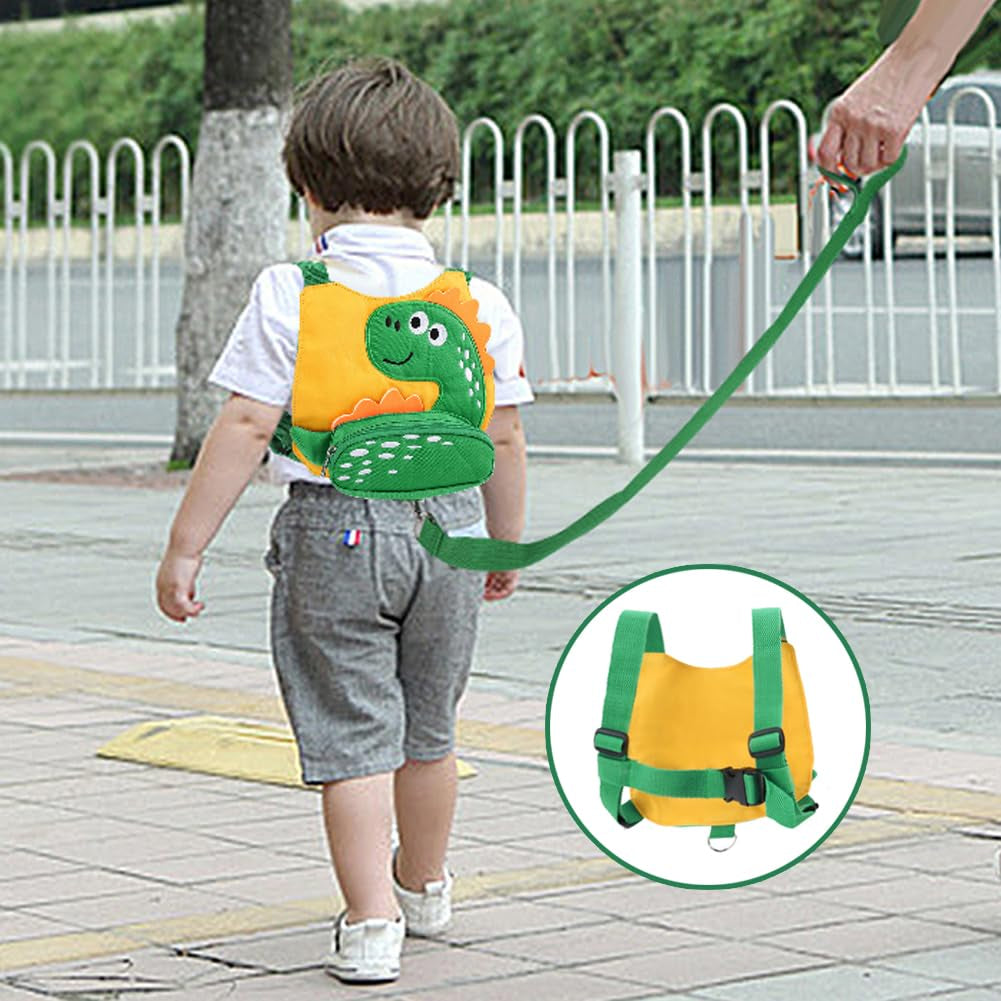 Toddler Harness Leash with anti Lost Wrist Link, Cute Dinosaur Kids Harnesses with Wristband Bracelet Leashes Strap Tether for Baby Boys Walking (Yellow)